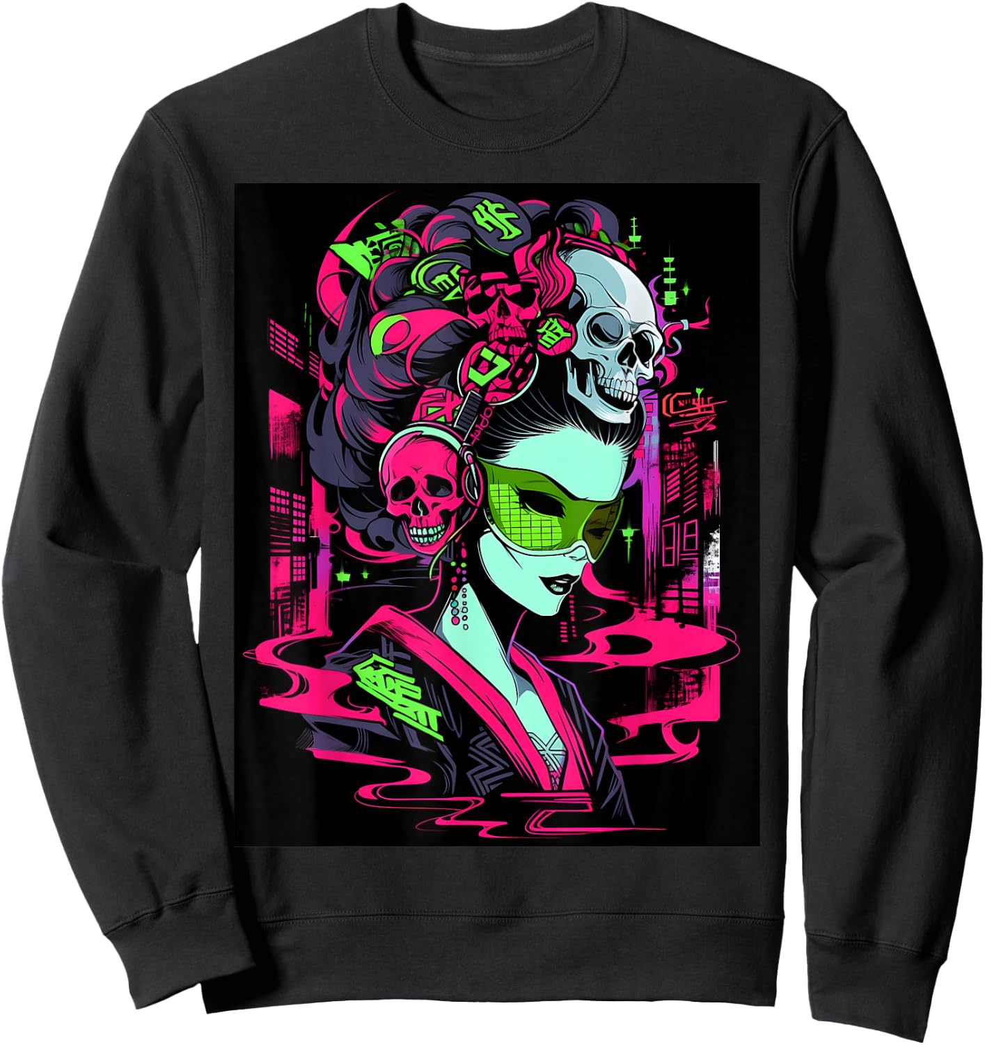 Fashion-Forward Trendy Graphic: Design Showcases a Skull Sweatshirt - Sweatshirt | Black