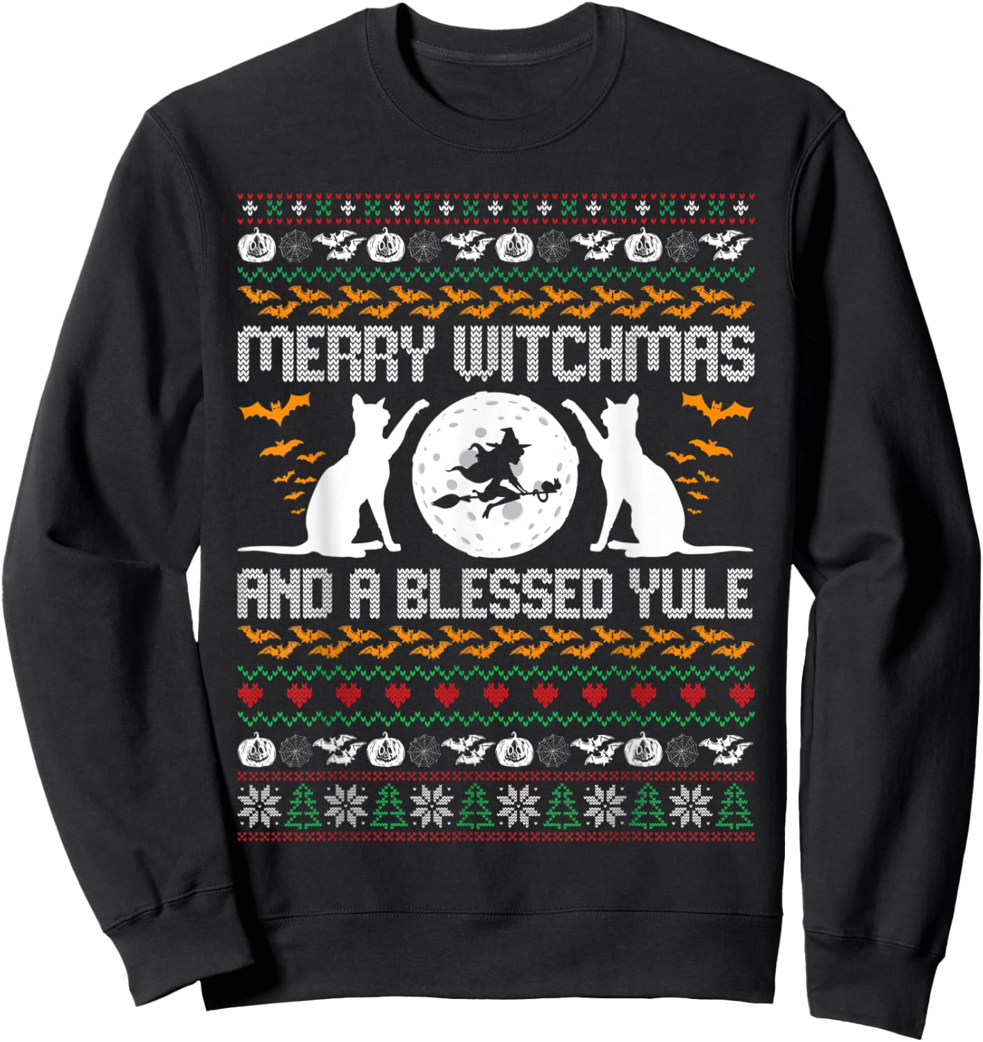 Merry Witchmas Funny Cat Lover Christmas Ugly Xmas Sweater Women Sweatshirt - Sweatshirt | Black