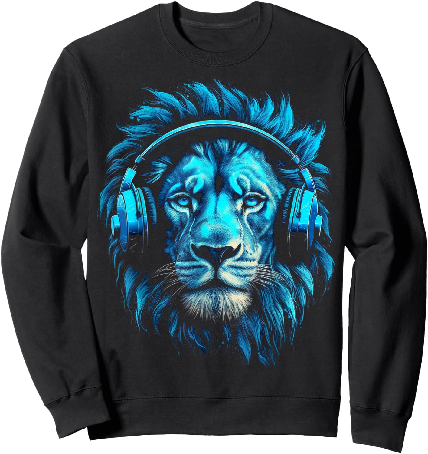 Lion Art Music Animal Headphones Blue Zoo Lion Motif Sweatshirt - Sweatshirt | Black