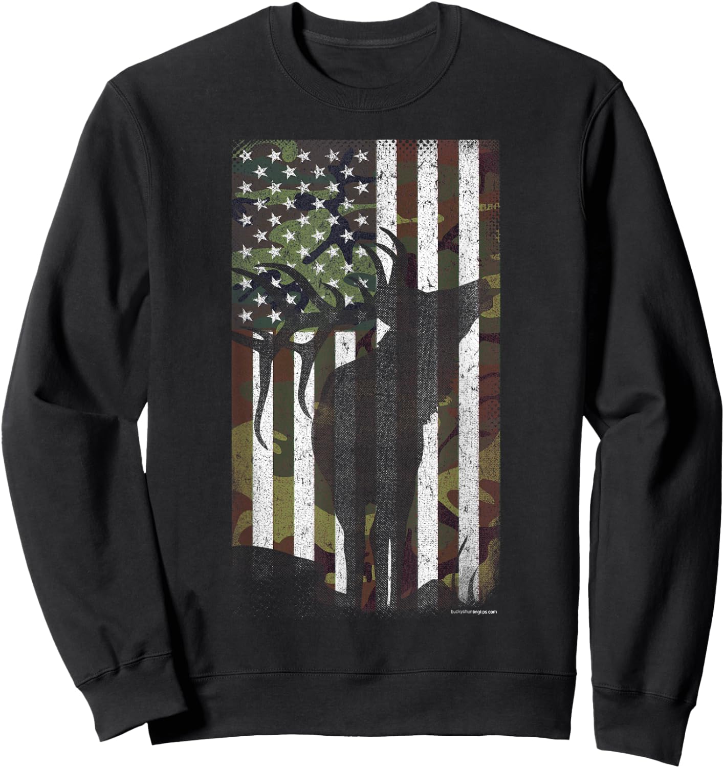 Elk Hunting Bugling Bull Camo US Flag - American Retro Sweatshirt - Sweatshirt | Black