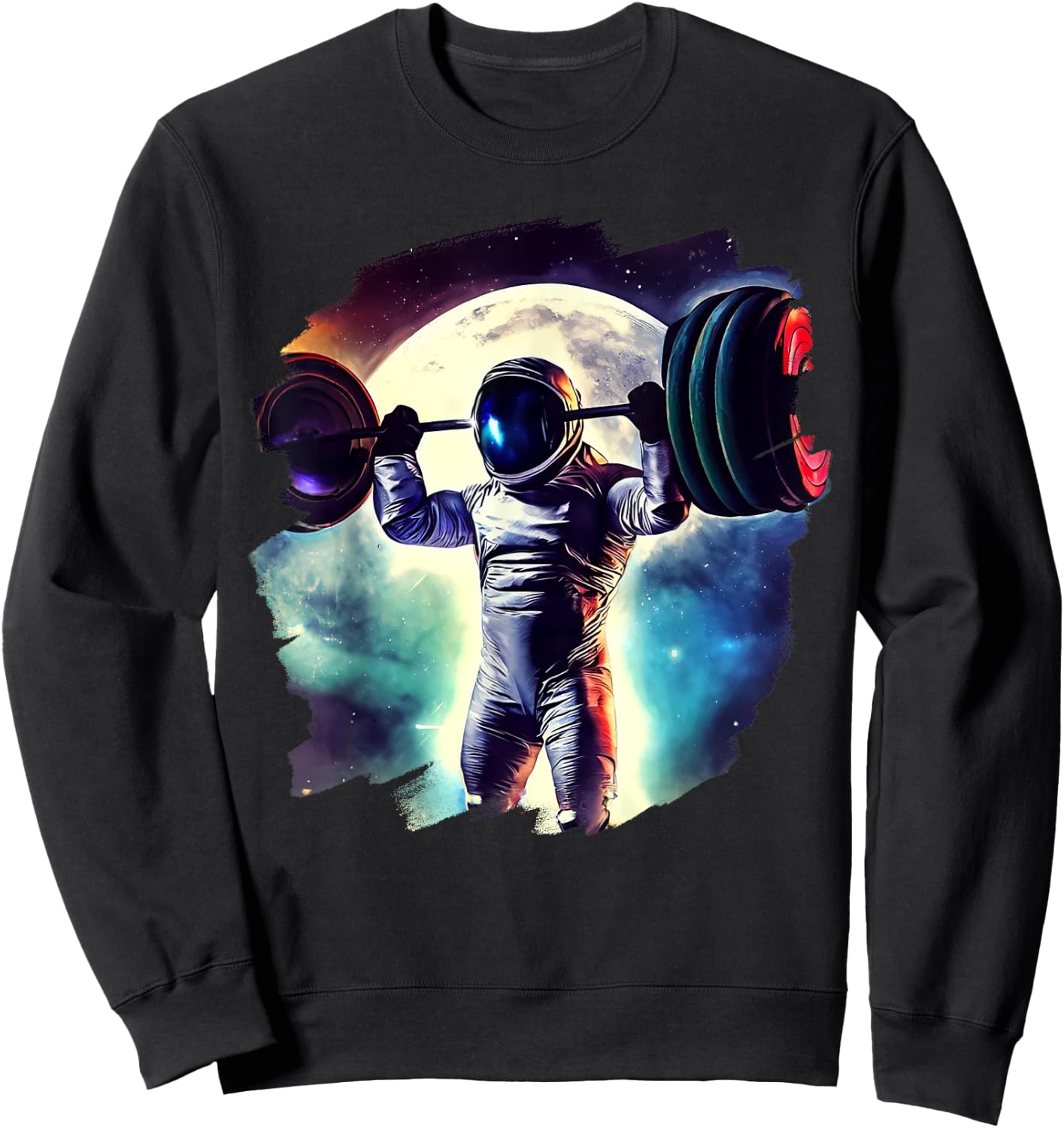 Astronaut Lifting Weights in Outer Space Weightlifting Sweatshirt - Sweatshirt | Black