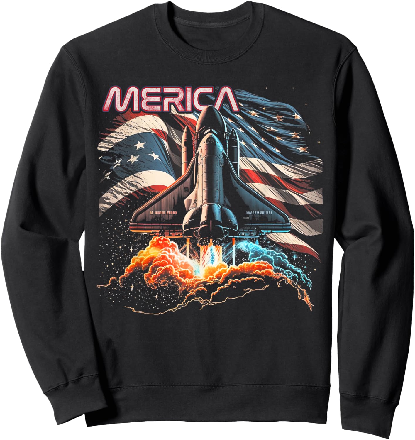 Astronaut Space Rocket Shuttle 4th of July American Flag USA Kids Men Sweatshirt - Sweatshirt | Black