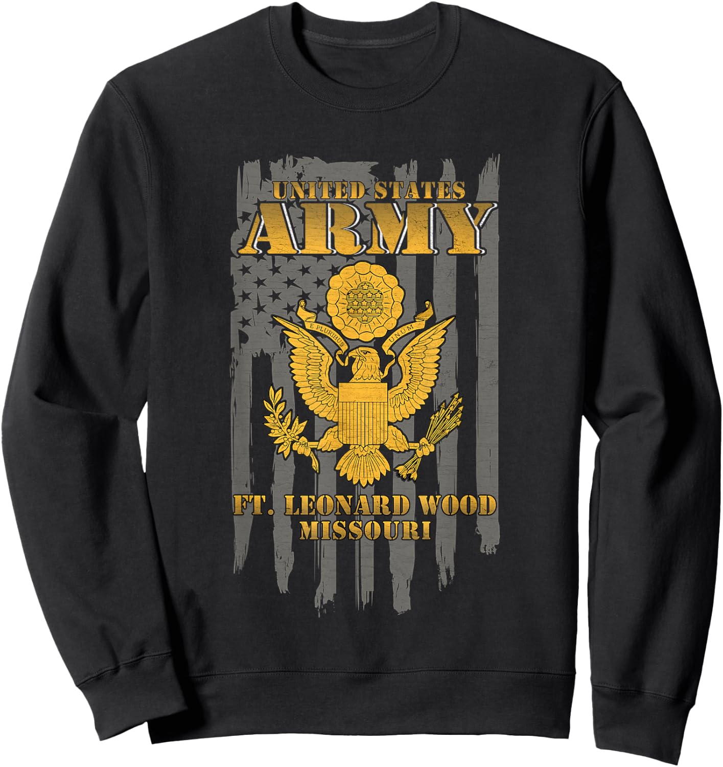 Fort Leonard Wood Missouri MO US Army American Flag Vintage Sweatshirt - Sweatshirt | Black