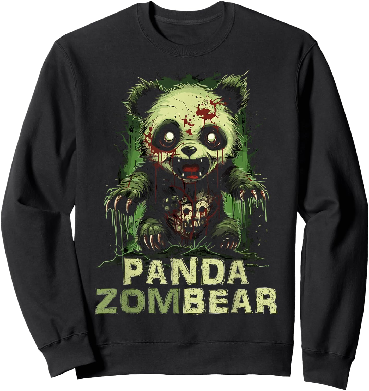 Panda Bear Zombie Halloween For Kids Women Men Funny Sweatshirt - Sweatshirt | Black