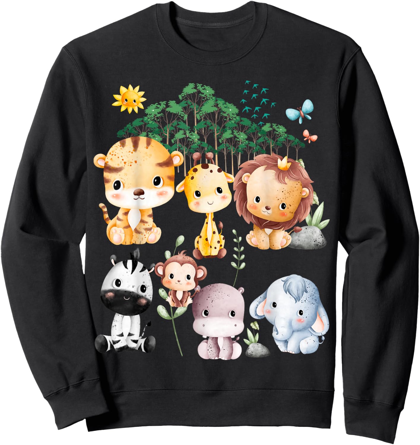 Jungle Animal Wildlife Safari Theme Forest Cute Baby Animals Sweatshirt - Sweatshirt | Black