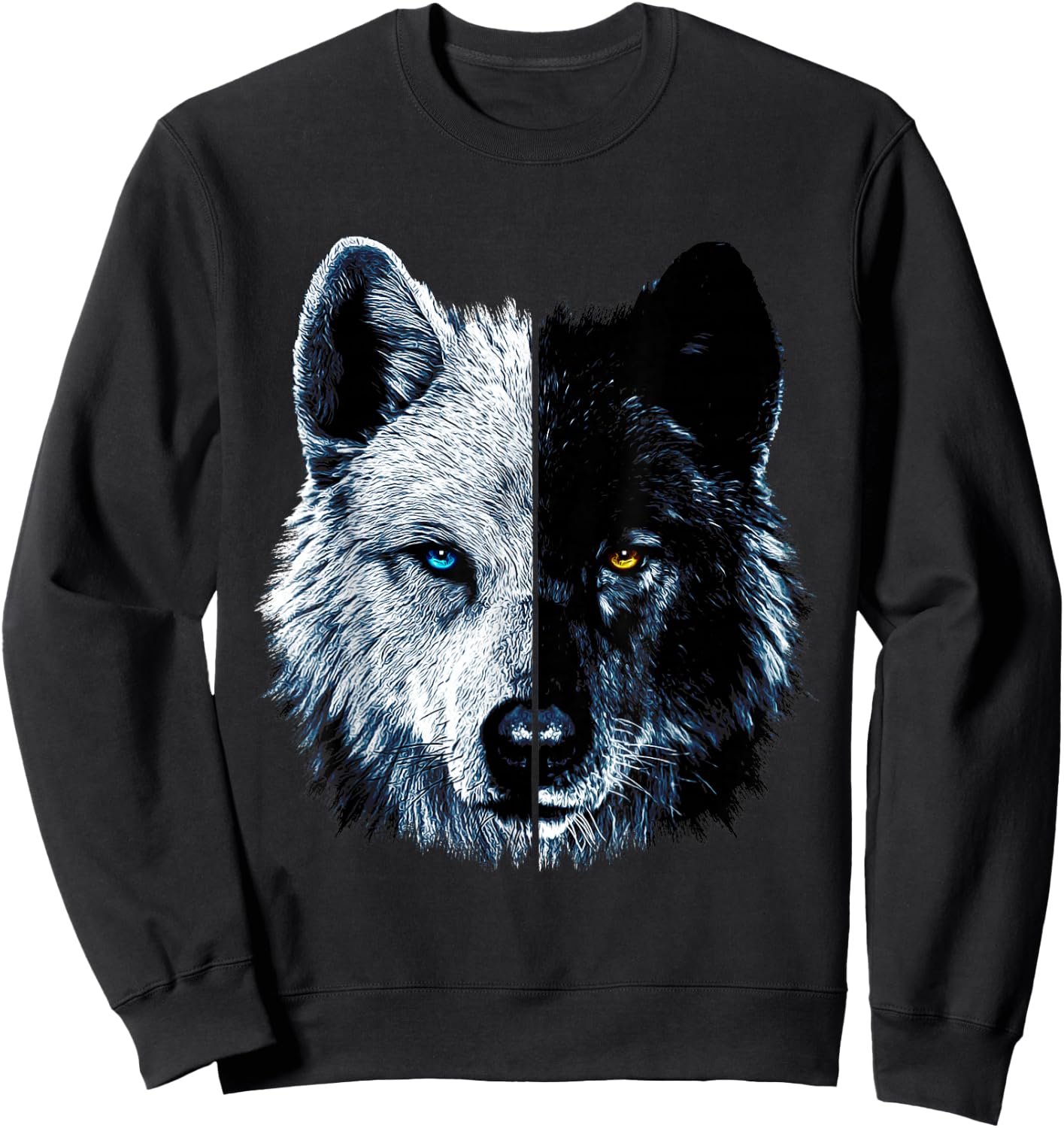 Polar And Black Two Face Wolf Split Face Magical Wolves Sweatshirt - Sweatshirt | Black