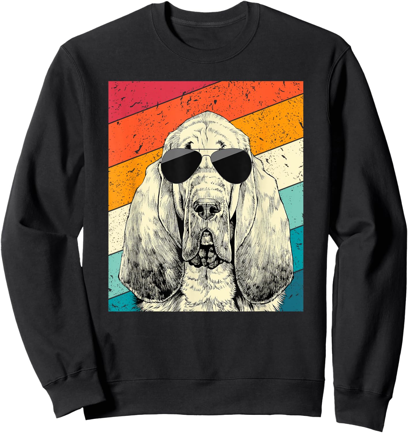 Retro Vintage Bloodhound with Sunglasses Dog Lovers Men Women Girls Kids Sweatshirt - Sweatshirt | Black