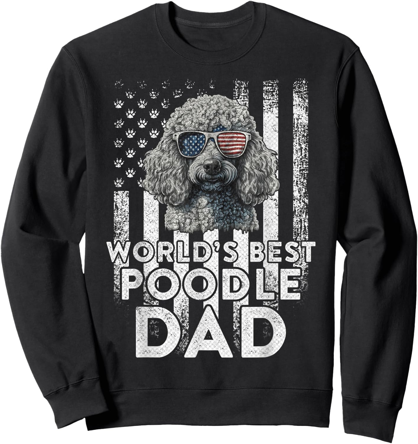 Vintage USA Flag World's Best Poodle Dog Dad Fathers Day Kids Men Sweatshirt - Sweatshirt | Black