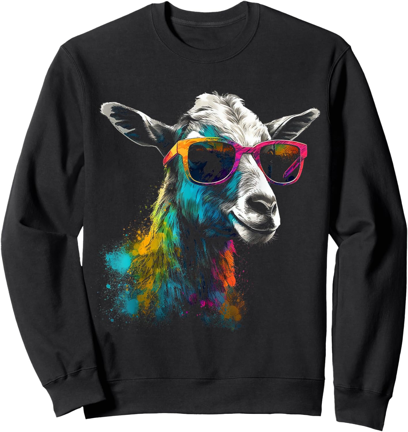 Goat Lover Artwork Sunglasses | Colorful Animal Motif Goat Sweatshirt - Sweatshirt | Black