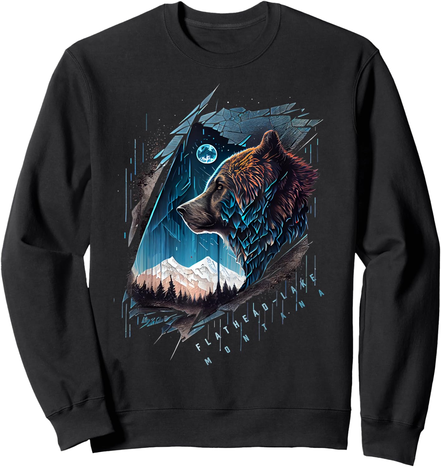 Flathead Lake Montana Vintage Bear Sweatshirt - Sweatshirt | Black