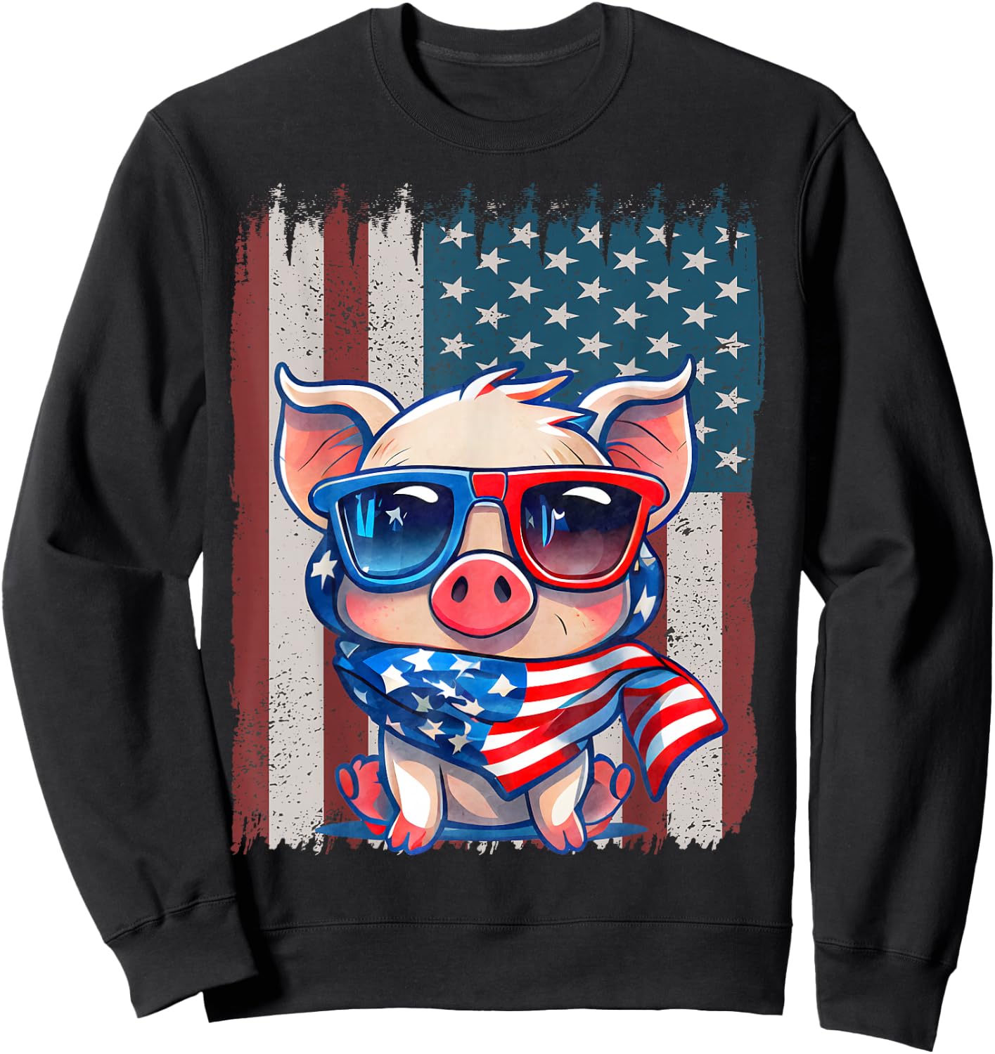 Retro American Flag Pig Dad Mom 4th of July Sweatshirt - Sweatshirt | Black