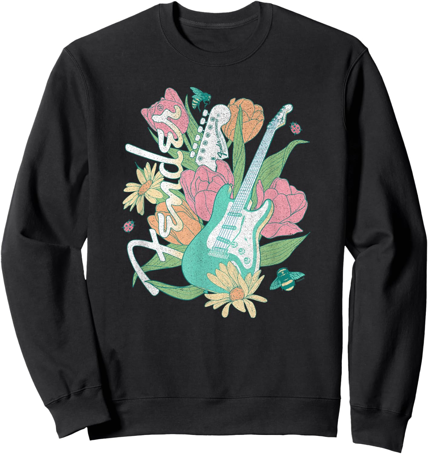 Fender Spring Time Guitar Vintage Bees And Flowers Poster Sweatshirt - Sweatshirt | Black