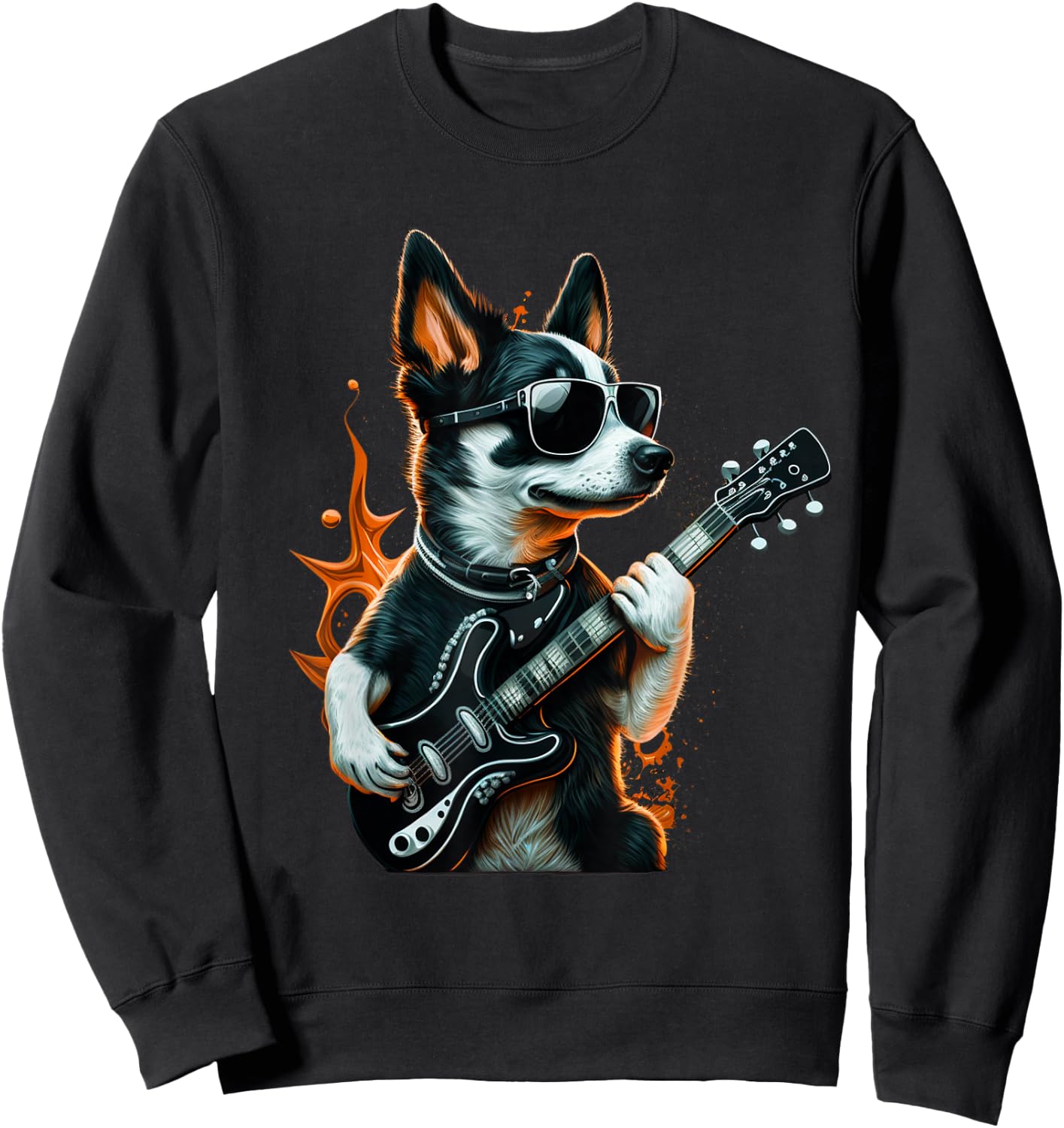 Rock & Roll Dog playing a guitar Sweatshirt - Sweatshirt | Black