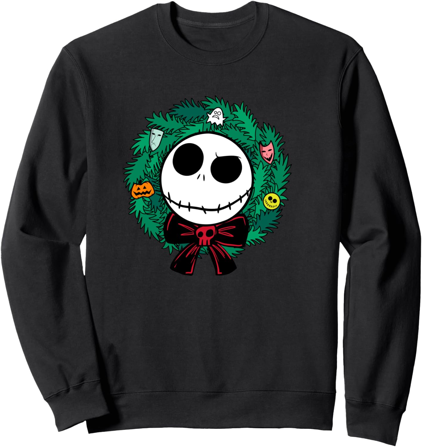 Amazon Essentials Nightmare Before Christmas Jack Festive Holiday Wreath Sweatshirt - Sweatshirt | Black