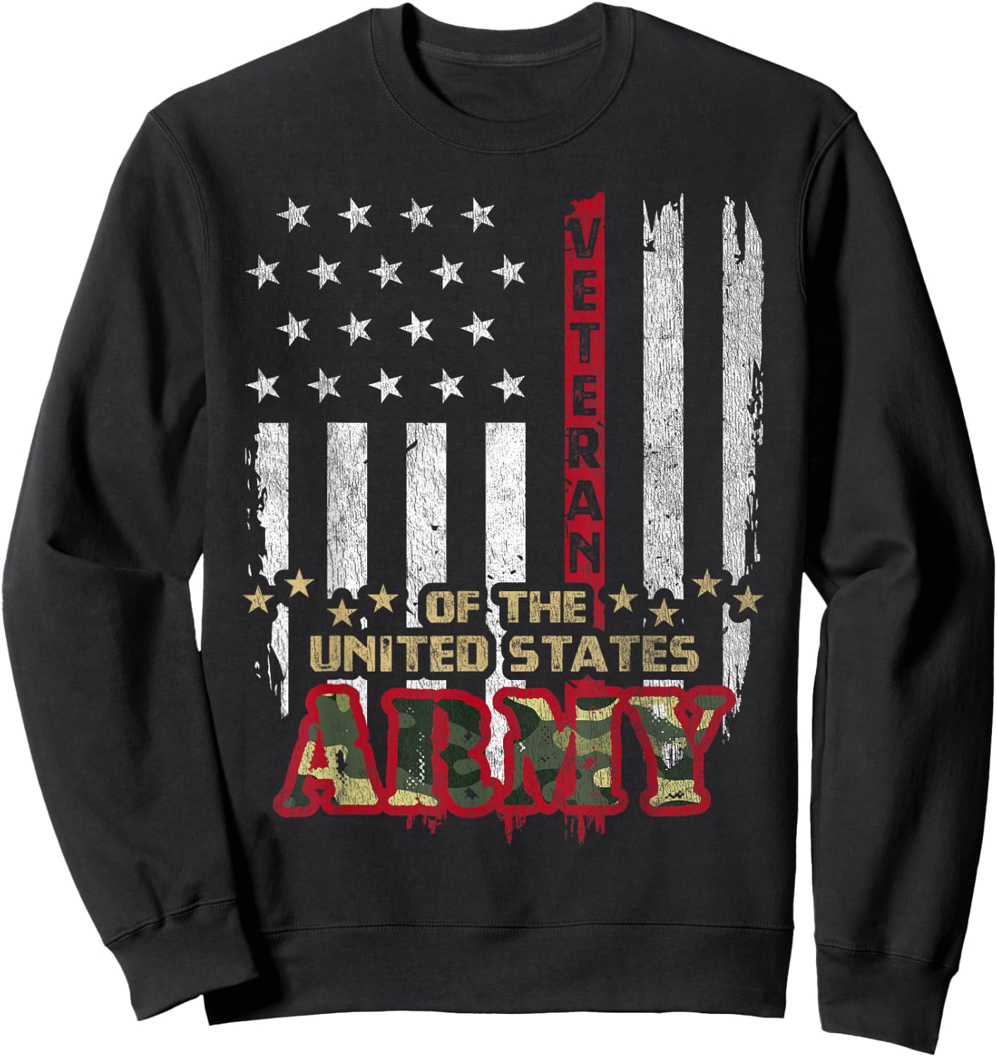 Vintage Patriotic U.S Army Veteran Red Line American Flag Girls Kids Men Sweatshirt - Sweatshirt | Black