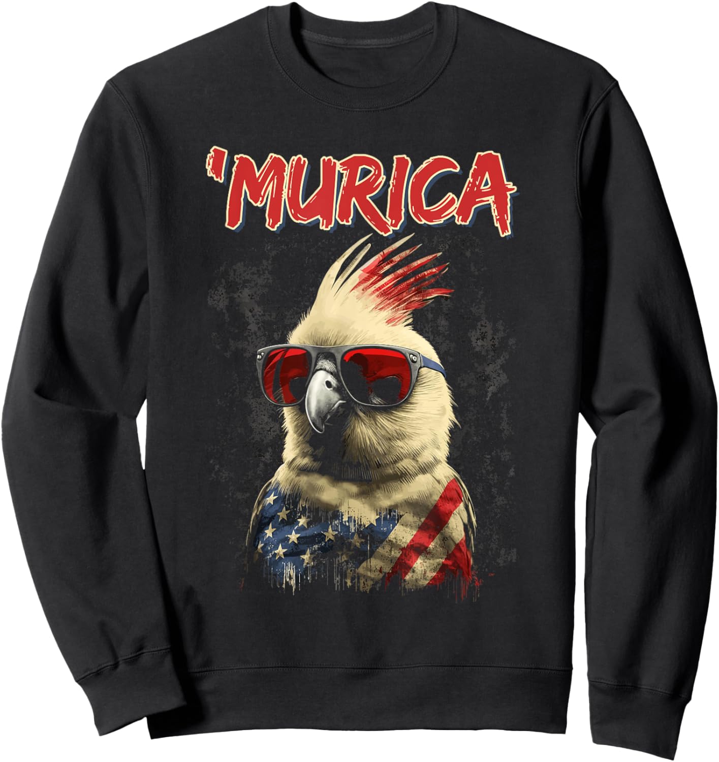 Cool Patriotic Cockatiel Bird, Murica 4th of July Cockatiel Sweatshirt - Sweatshirt | Black