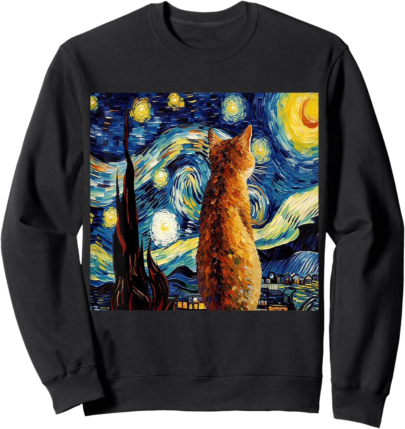 Calico Cat Starry Night Moon And Stars Art Men Women Girls Kids Sweatshirt - Sweatshirt | Black