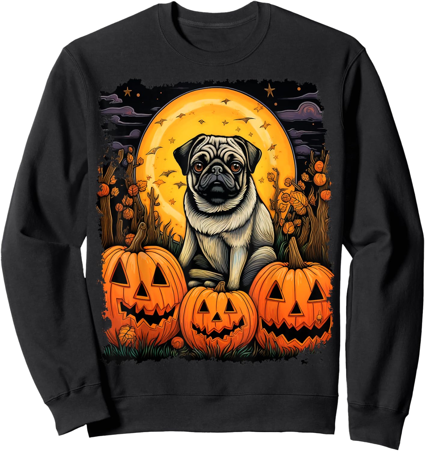 Dog Halloween Pug Men Women Kids Sweatshirt - Sweatshirt | Black
