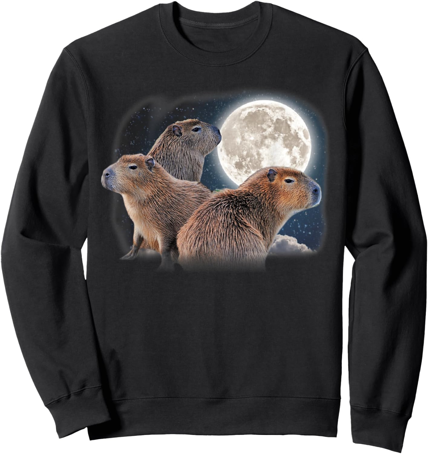Moon Capybaras Funny Capybara Cute Animal Parody Capibara Sweatshirt - Sweatshirt | Black