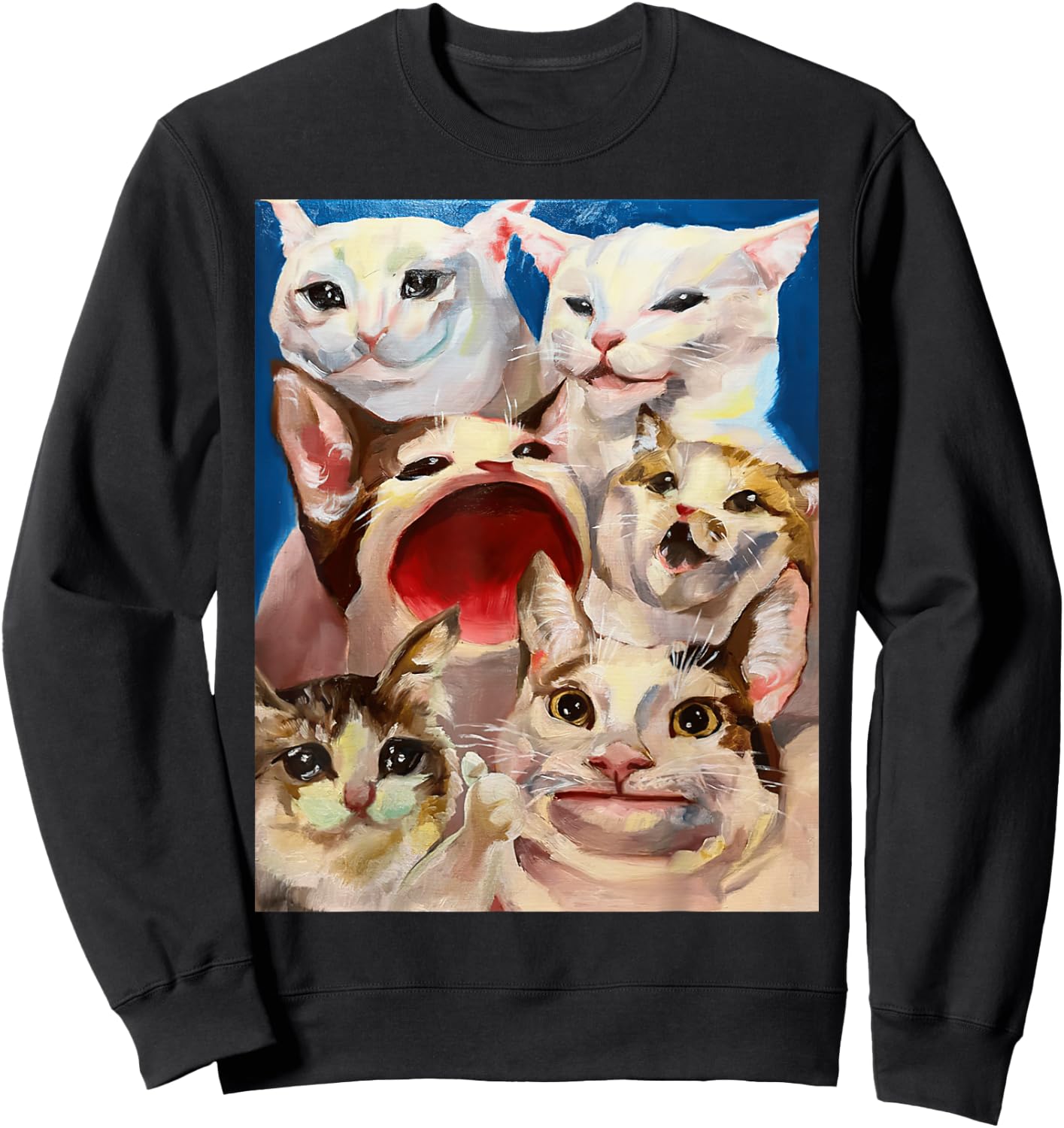 Funny Dinner Table Cat Crying Cat Pop Cat Polite Cat Meme Women Girls Kids Sweatshirt - Sweatshirt | Black