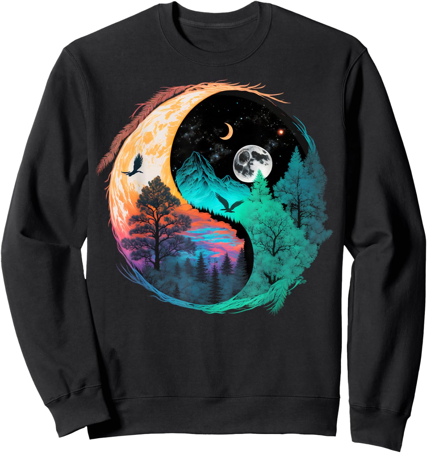 Meditation Taoism Yin Yang Symbol on Nature Taijitu Yin Yang Sweatshirt - Sweatshirt | Black
