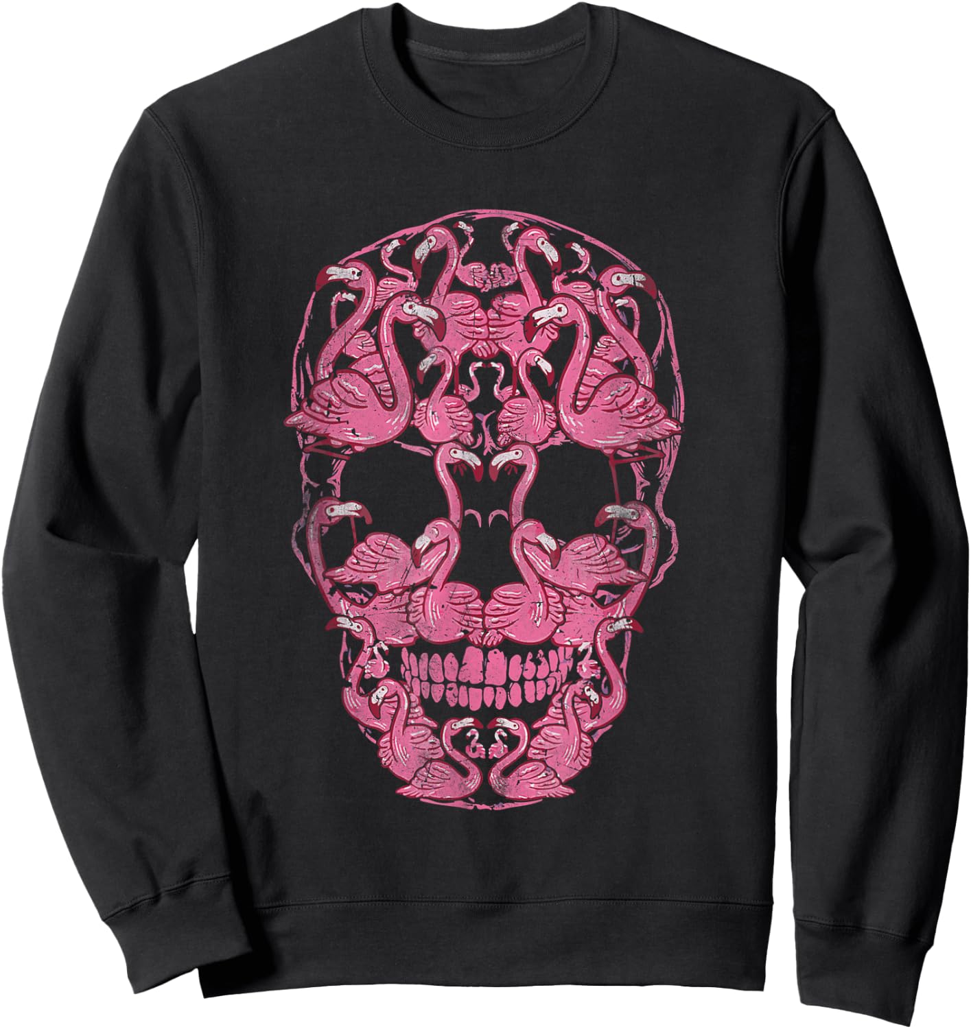 Pink Flamingo Skull Halloween Spooky Breast Cancer Awareness Sweatshirt - Sweatshirt | Black