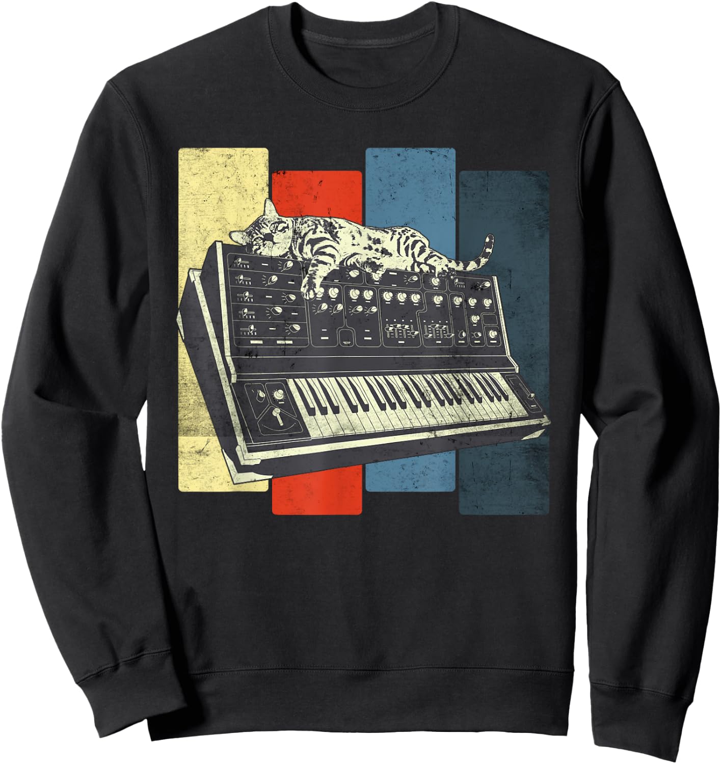 Modular Synthesizer Keyboard Techno Vintage Analogue Cat Women Sweatshirt - Sweatshirt | Black