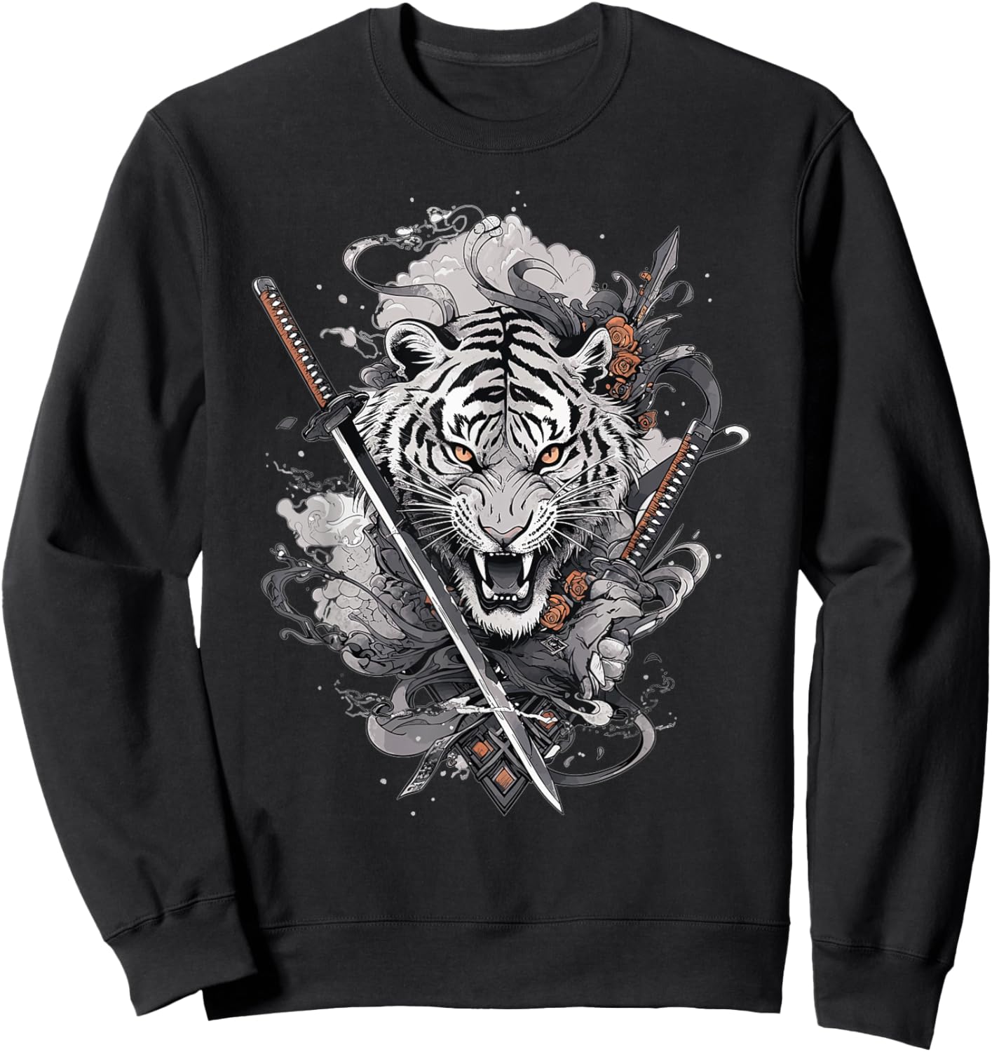 Japanese Samurai Ronin Sword Katana Japan Tiger Tattoo Sweatshirt - Sweatshirt | Black
