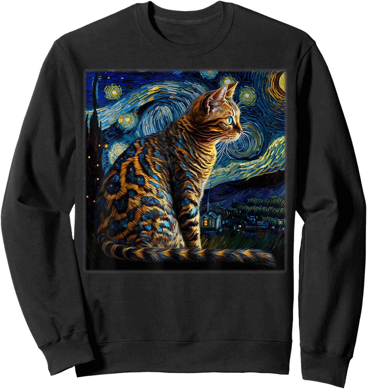 Surrealism Starry Night Bengal cat Sweatshirt - Sweatshirt | Black