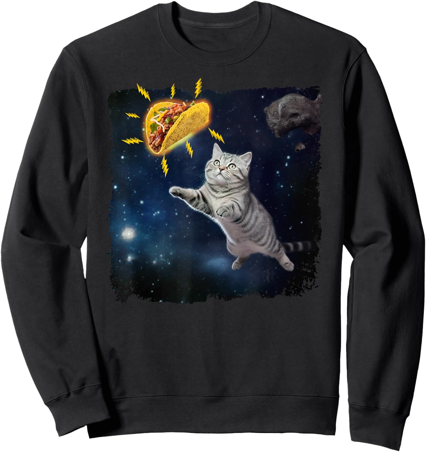 Funny Cat Astronaut and Taco in Space Mexican Food Sweatshirt - Sweatshirt | Black