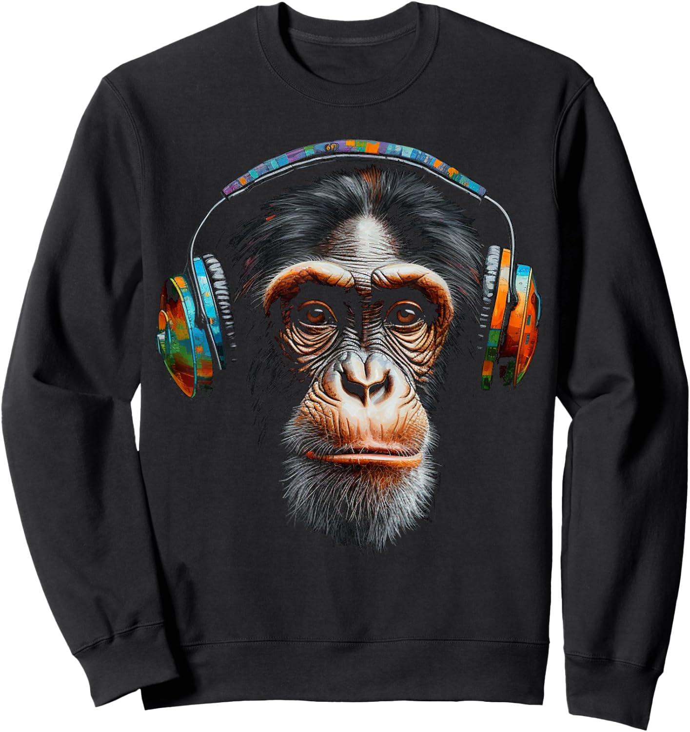 Monkey Headphones Animal Music Colourful Zoo Art Monkey Sweatshirt - Sweatshirt | Black
