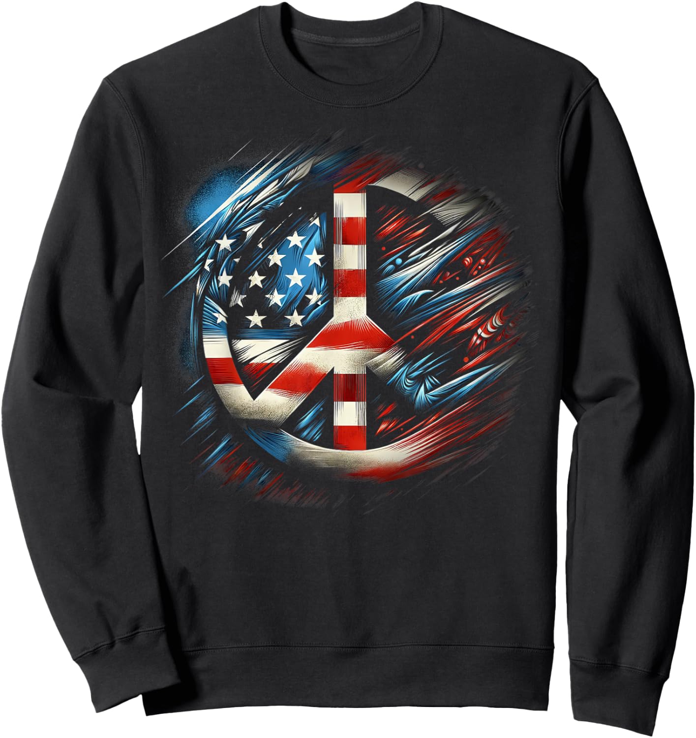 American Flag Peace Sign Fourth of July Sweatshirt - Sweatshirt | Black