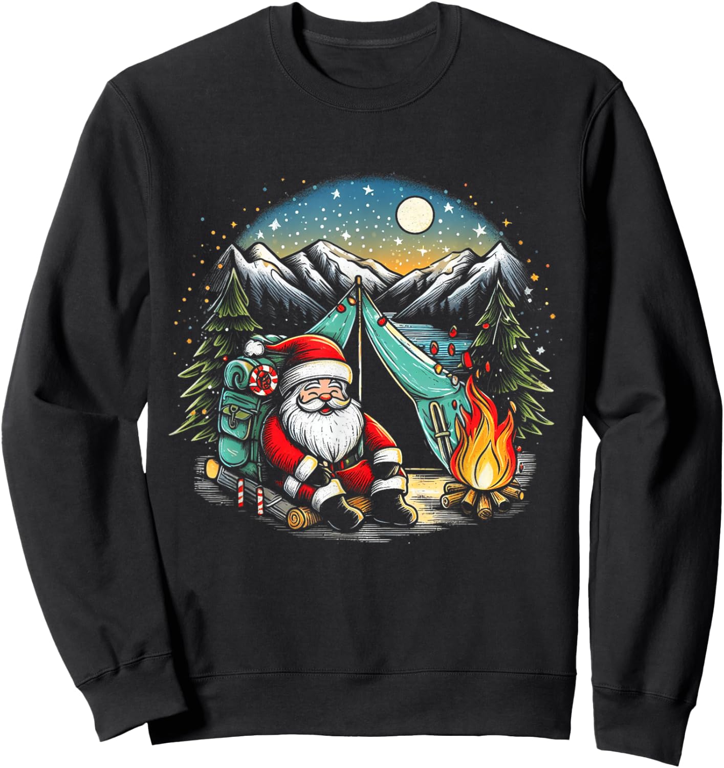 Santa Camping and Hiking Funny Matching Family Christmas Sweatshirt - Sweatshirt | Black