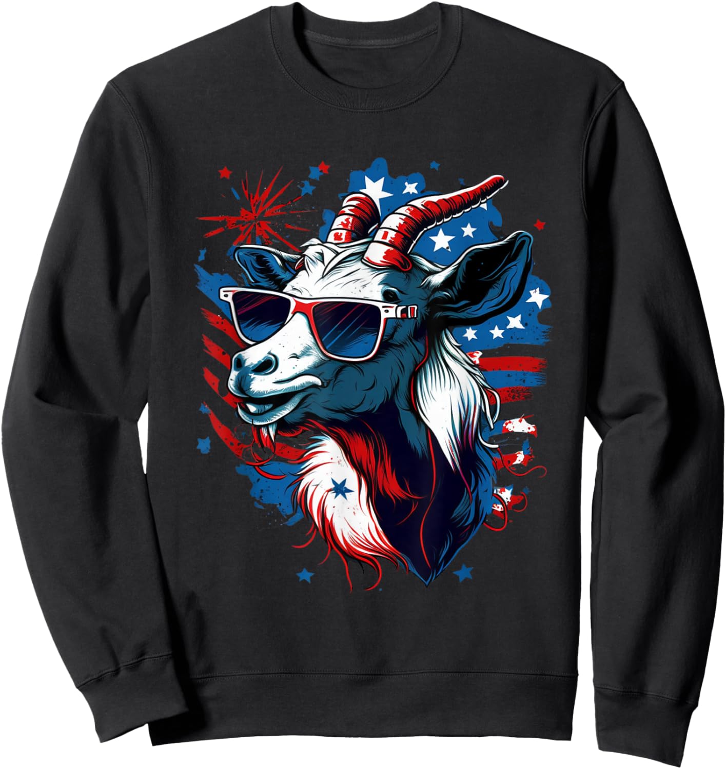 USA Patriotic Goat 4th of July Boys Funny Goat Americaaa Sweatshirt - Sweatshirt | Black
