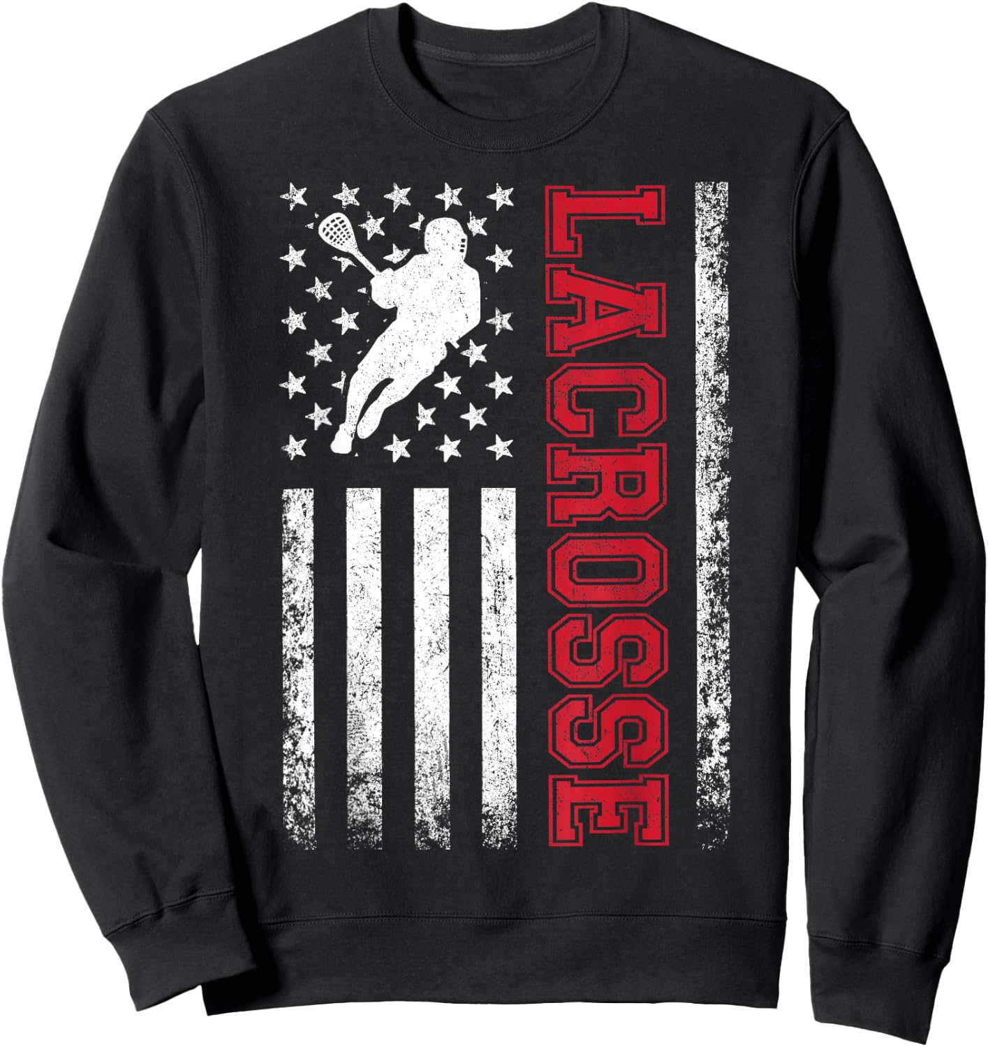 Lacrosse USA Flag Lax Shirt Men Women Boys Girls Sweatshirt - Sweatshirt | Black