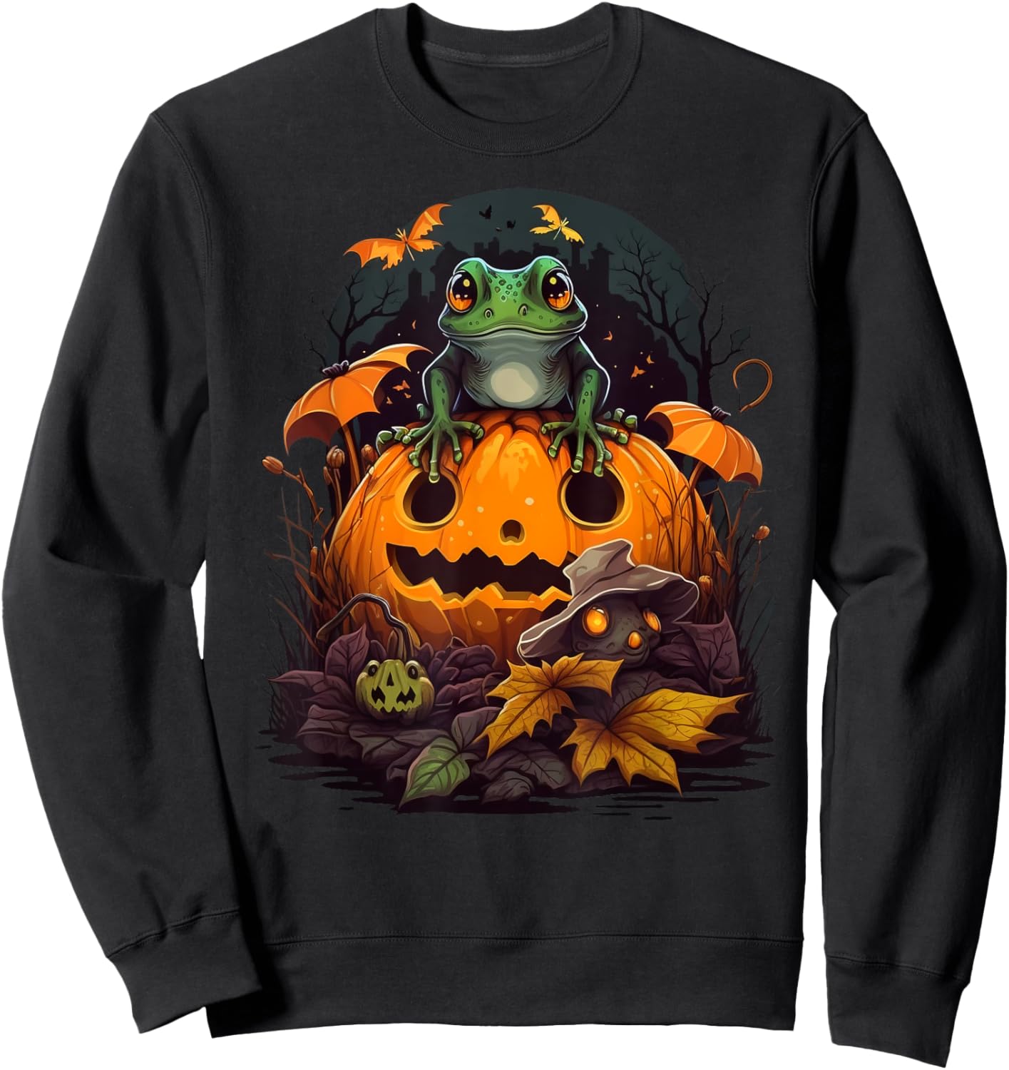 Pumpkin Frog costume on Frog Halloween Sweatshirt - Sweatshirt | Black