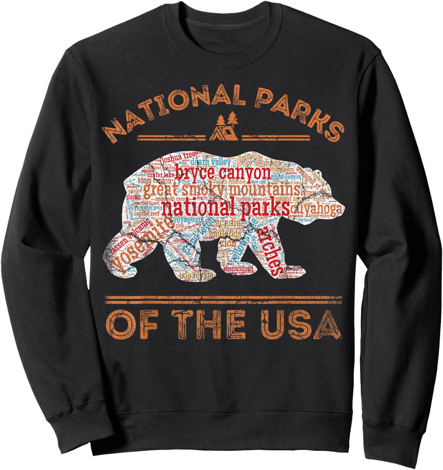 National Parks Bear Hiking Travel Camping Outdoors Retro USA Sweatshirt - Sweatshirt | Black
