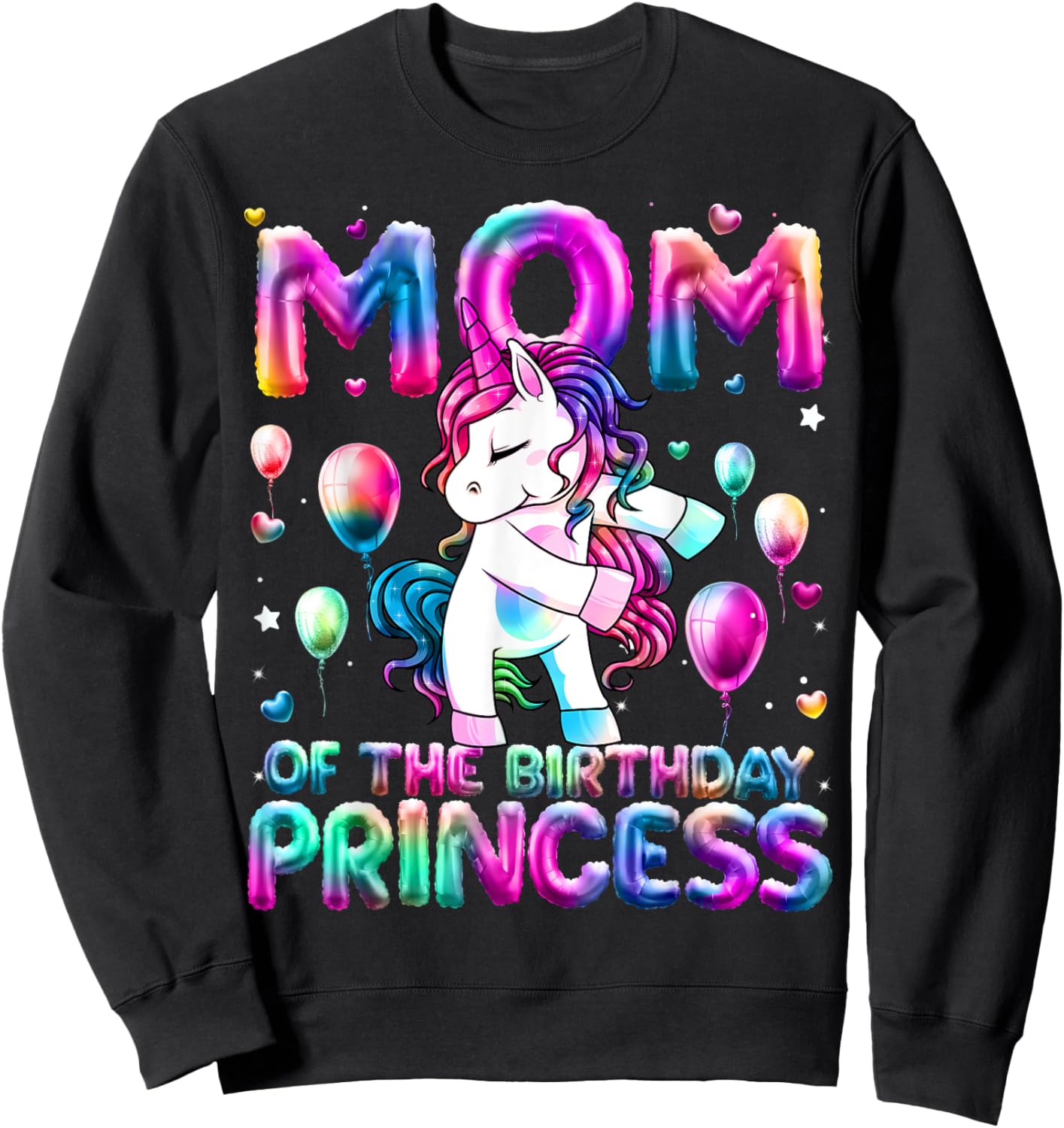 Mom of the Birthday Princess Girl Flossing Unicorn Mommy Sweatshirt - Sweatshirt | Black