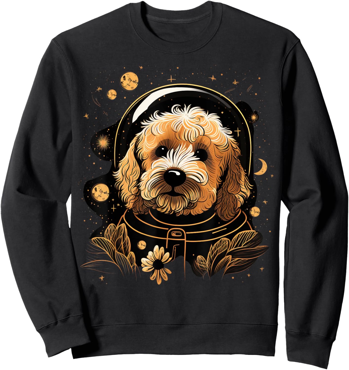Outer Space Goldendoodle on Galaxy Astronaut Golden Doodle Sweatshirt - Sweatshirt | Black