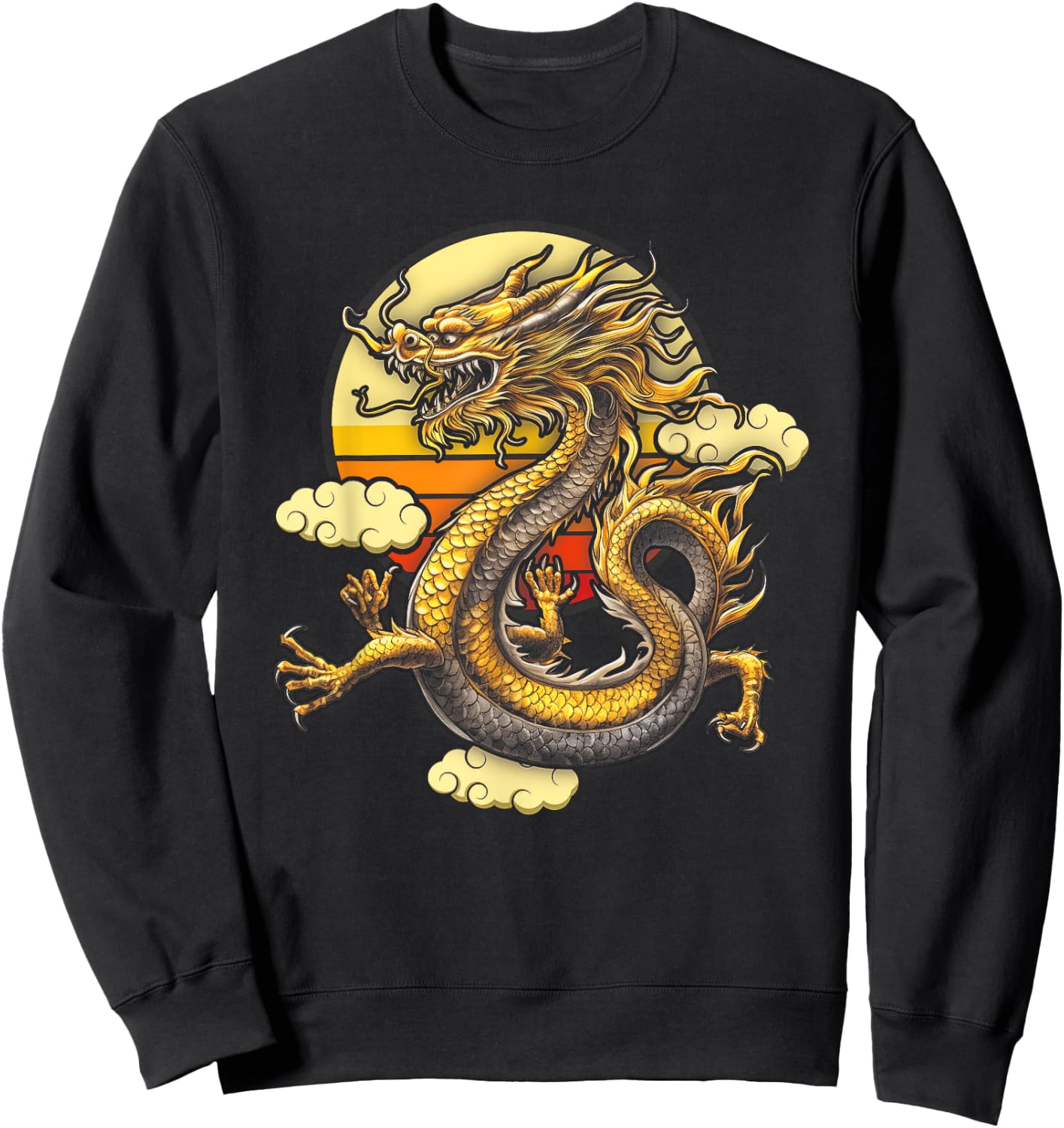 Sunset Traditional Chinese Dragon Symbol Of Power Strength Sweatshirt - Sweatshirt | Black
