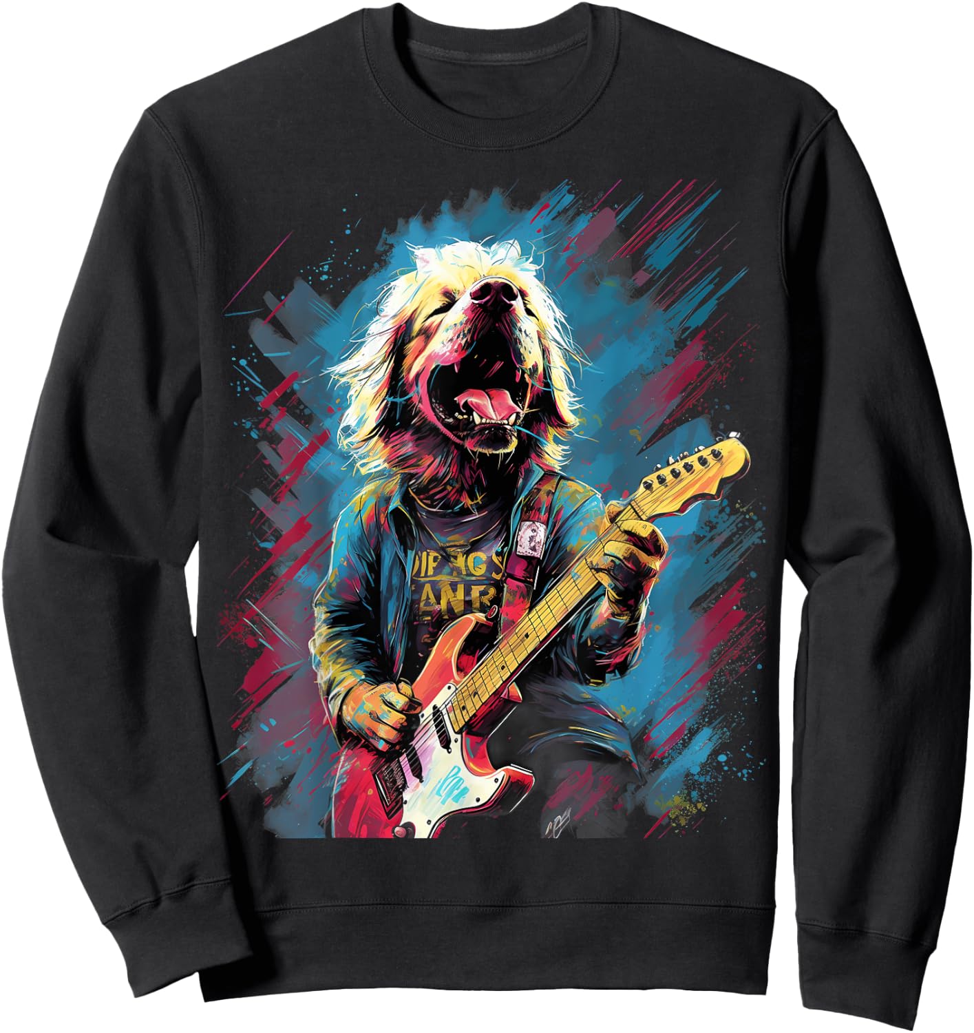 Rock Guitar Labrador Retriever Dog Guitarist Men Women Girls Kids Sweatshirt - Sweatshirt | Black