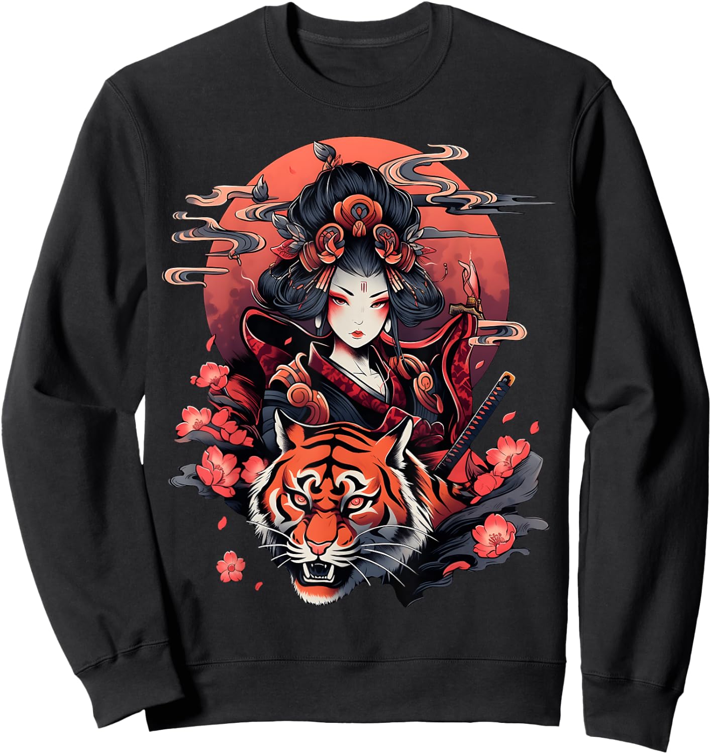 Showcase Your Love for Japanese Culture Geisha and Tiger Sweatshirt - Sweatshirt | Black