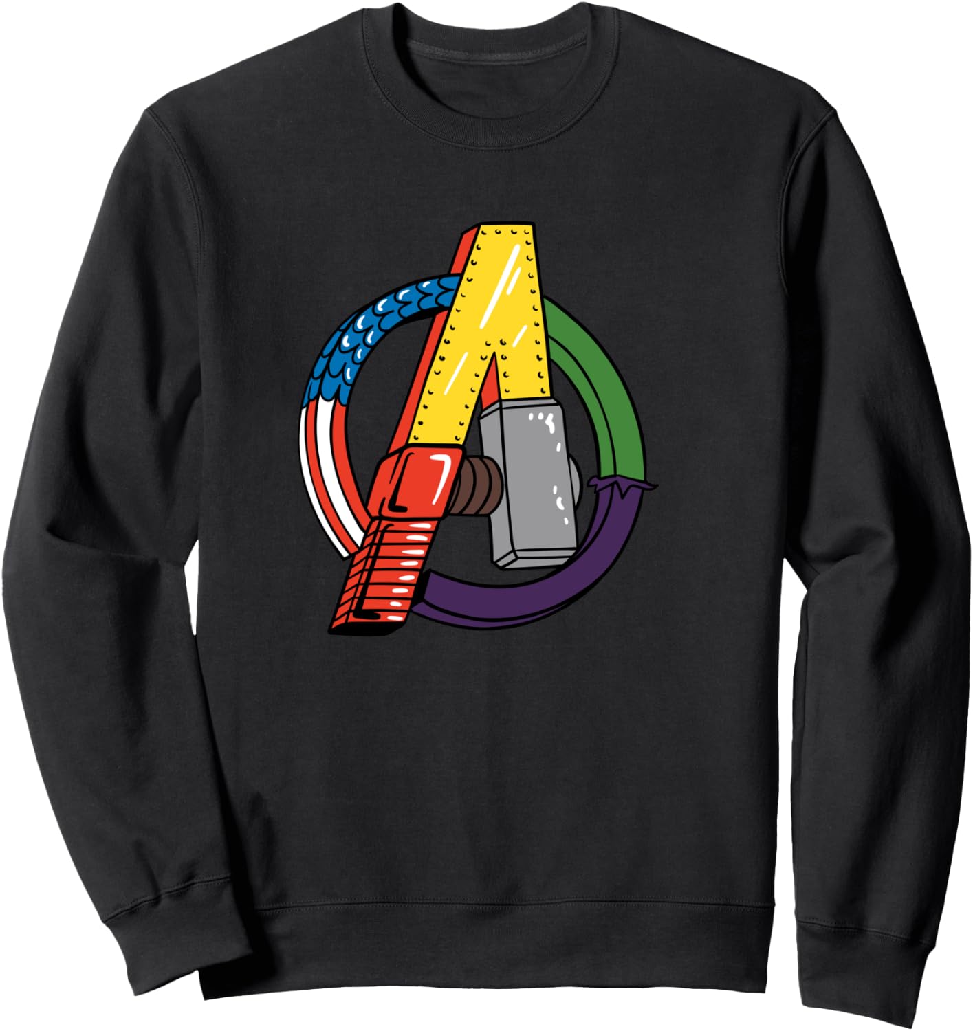 Amazon Essentials Marvel Avengers Multi Hero Logo Collage Sweatshirt - Sweatshirt | Black