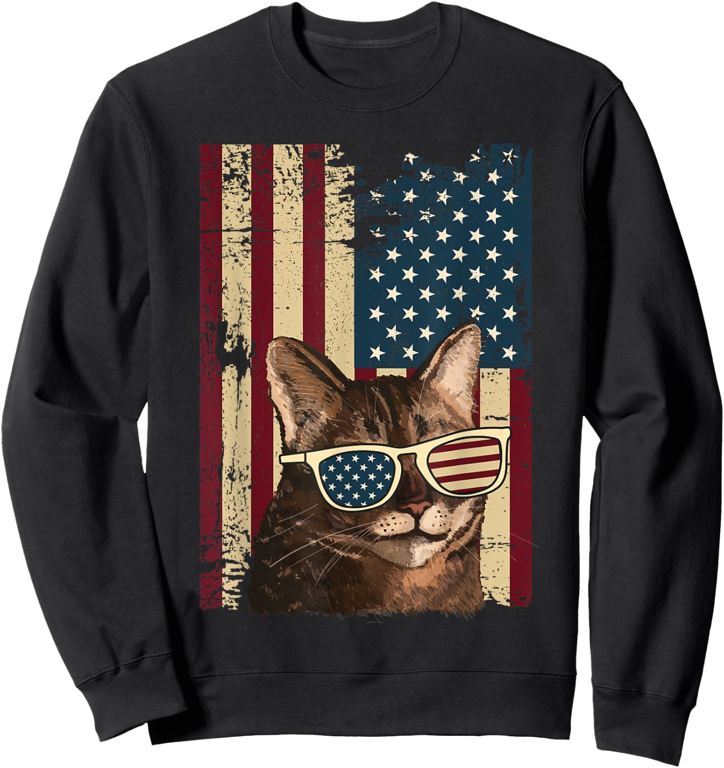 Cat 4th of July Meowica Merica Men USA American Flag Sweatshirt - Sweatshirt | Black
