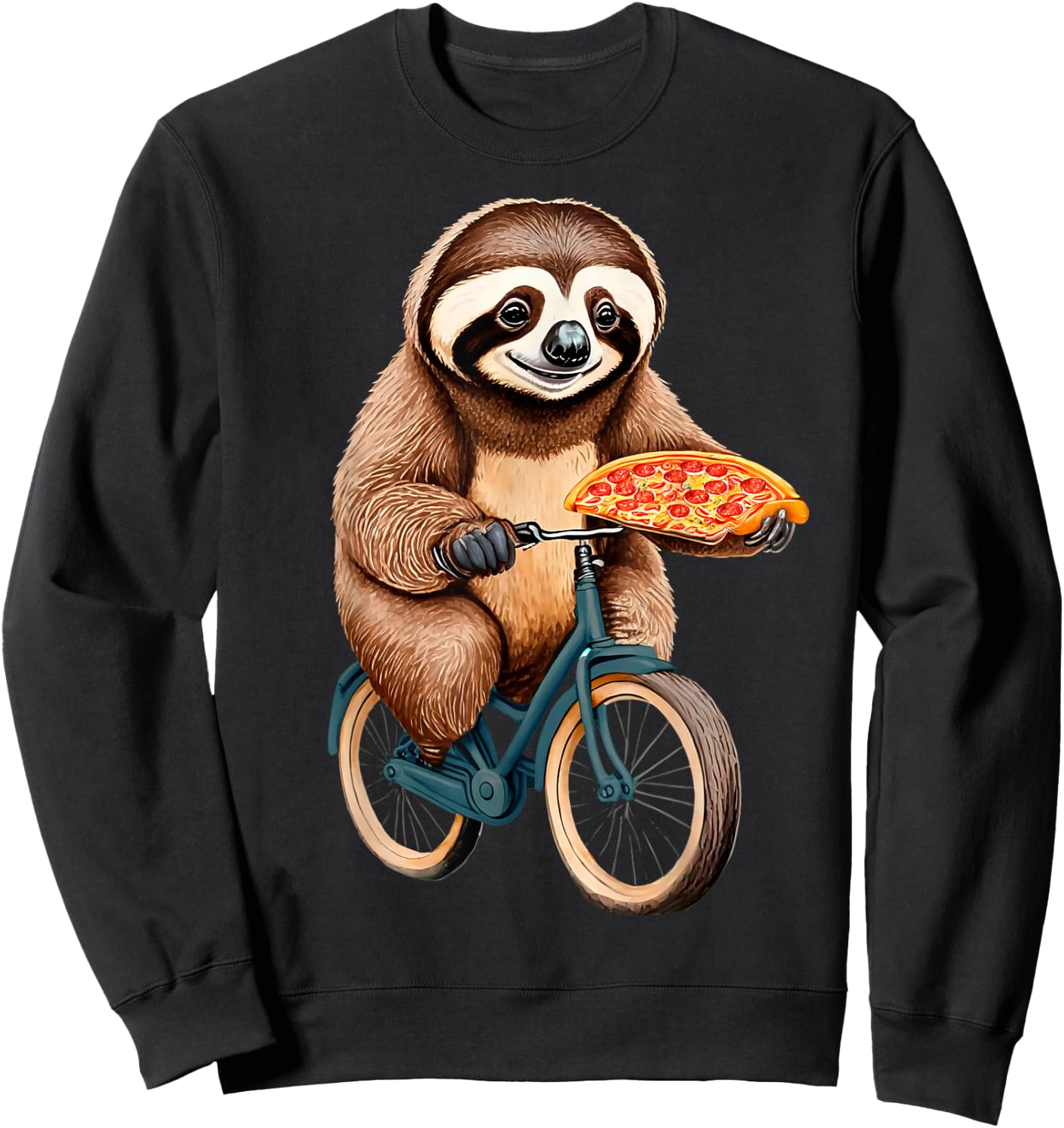 Sloth Riding a Bicycle Eating Pizza - I love sloth and Pizza Sweatshirt - Sweatshirt | Black