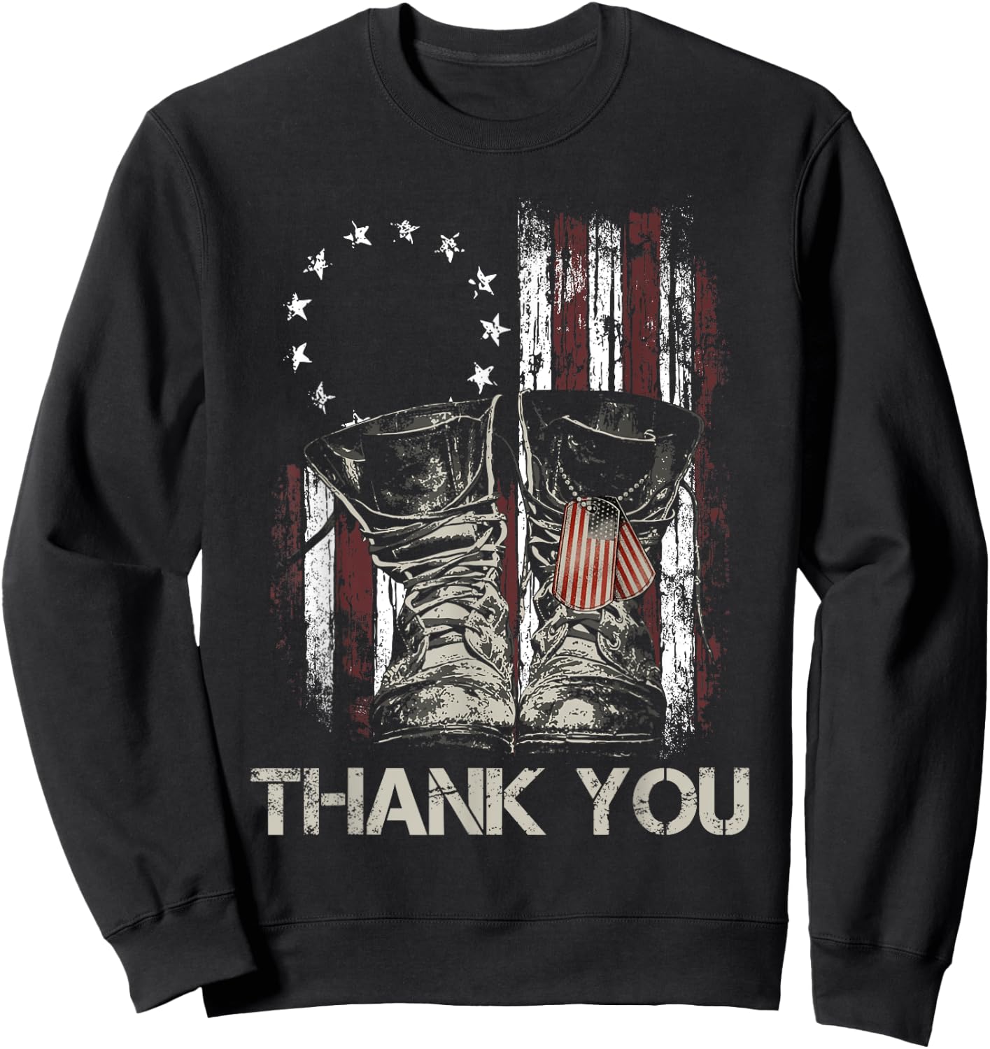 American Flag US Veteran Combat Boots Thank You Veterans Sweatshirt - Sweatshirt | Black