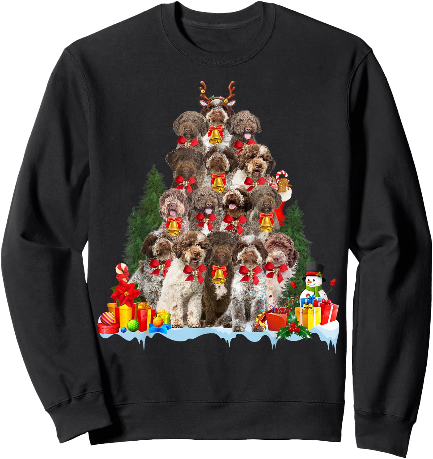 Christmas Pajama Lagotto Romagnolo Xmas Tree Gifts Dog Lover Women Kids Sweatshirt - Sweatshirt | Black