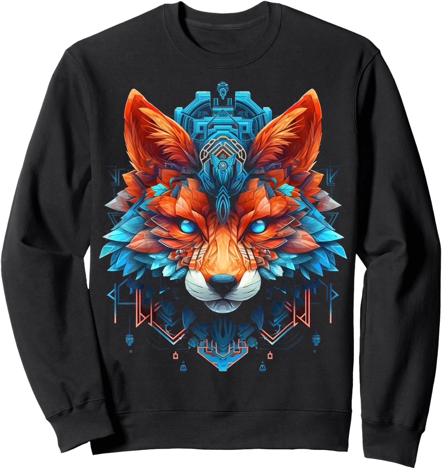 Fox Mandala Blue Eyes Animal Art Fox Sweatshirt - Sweatshirt | Black