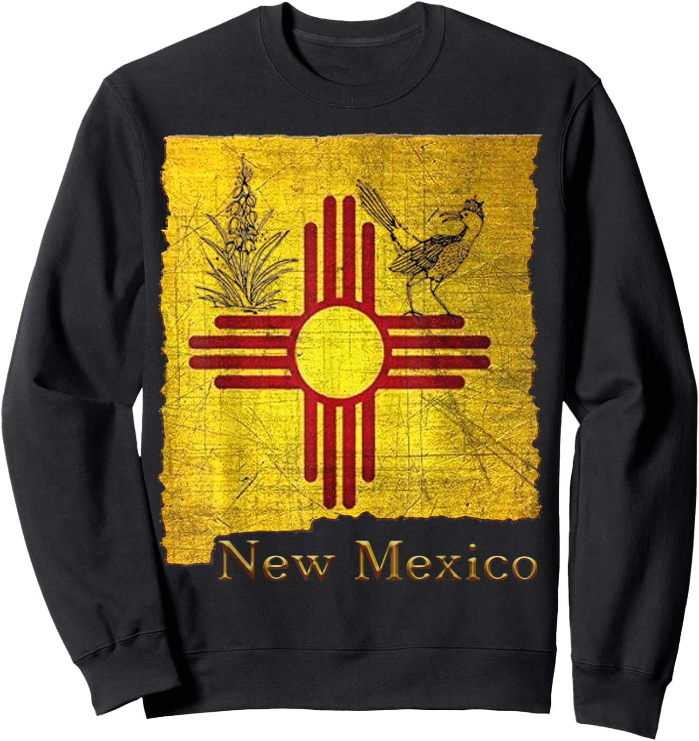 New Mexico Land of Enchantment roadrunner yucca Santa Fe NM Sweatshirt - Sweatshirt | Black