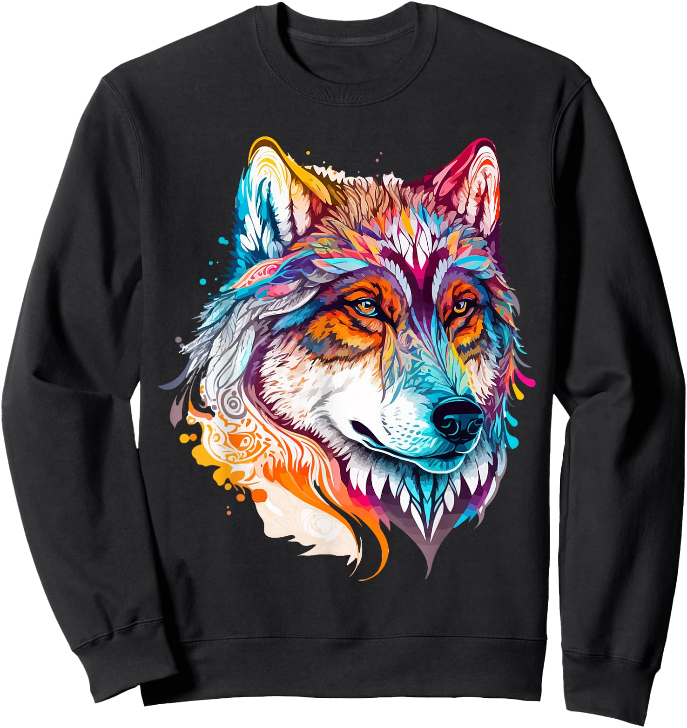 Colorful Wolf Portrait Pop Art Sweatshirt - Sweatshirt | Black
